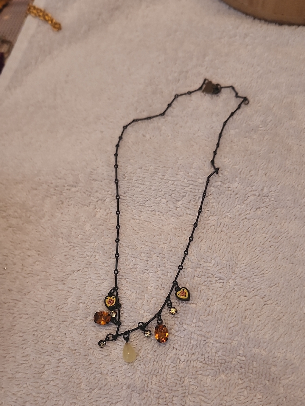 Black Chain Necklace with Amber and Cream Charms